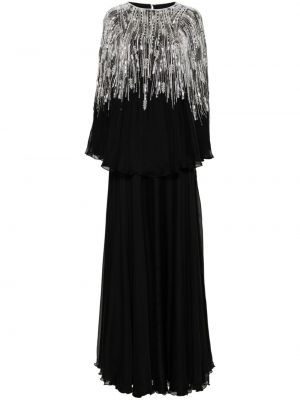 Večerna obleka iz šifona s kristali Dina Melwani črna