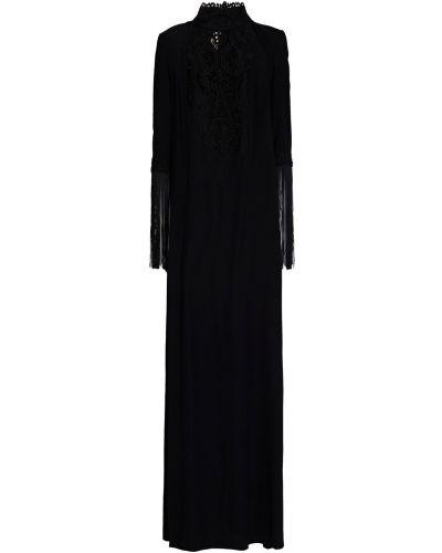 Кружевное гипюровое ажурное платье макси Elie Saab, черное