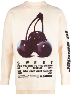 Vlněný svetr s potiskem Jil Sander béžový
