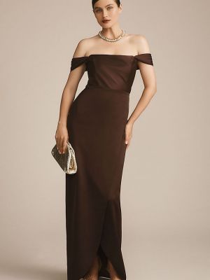 Платье с открытыми плечами Bhldn коричневое