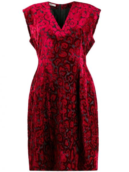 Sametové leopardí šaty bez rukávů na zip Prada Pre-owned - červená