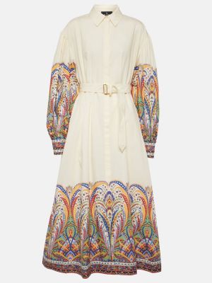 Bavlněné midi šaty s paisley potiskem Etro bílé