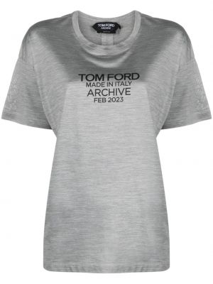 Hedvábné tričko s potiskem Tom Ford šedé