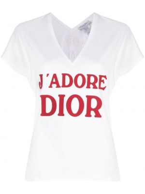 T-shirt à col v Christian Dior blanc