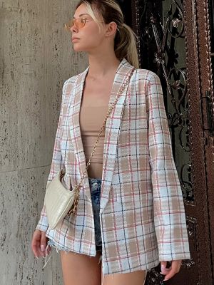 Kostkované sako s šálovým límcem Trend Alaçatı Stili
