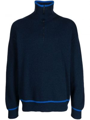 Pruhovaný vlnený sveter na zips Pringle Of Scotland - modrá