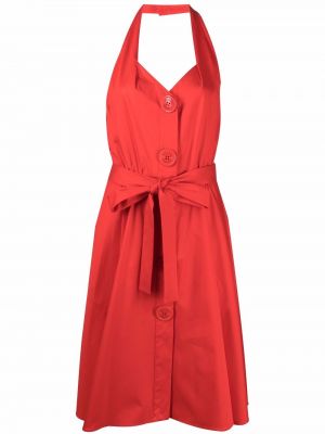 Βαμβακερή μίντι φόρεμα Moschino κόκκινο