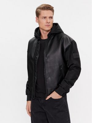 Denim jakna iz umetnega usnja Calvin Klein Jeans črna