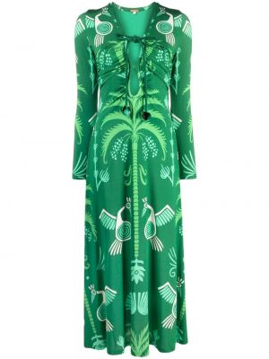 Raštuotas midi suknele su abstrakčiu raštu Johanna Ortiz žalia