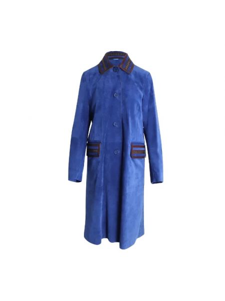 Długi płaszcz skórzany retro Bottega Veneta Vintage niebieski