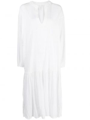 Bavlněné dlouhé šaty s výstřihem do v s dlouhými rukávy Lemlem - bílá