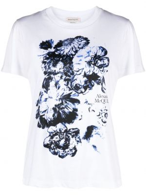 T-shirt di cotone a fiori con stampa Alexander Mcqueen