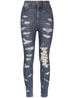 Jeans skinny taille haute effet usé Dolce & Gabbana bleu