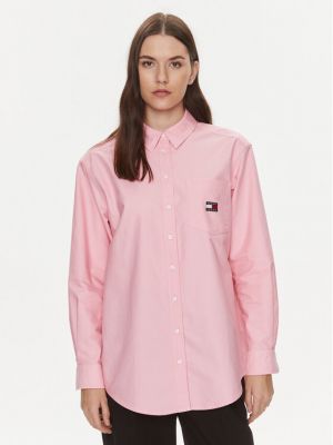 Джинсова сорочка вільного крою Tommy Jeans рожева