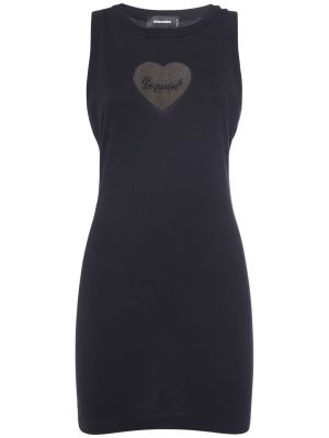 Памучна мини рокля от джърси със сърца Dsquared2 черно