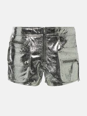 Pantaloni scurți cu talie joasă din piele Isabel Marant argintiu