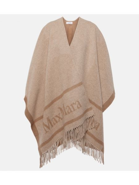 Poncho di lana in tessuto jacquard Max Mara marrone
