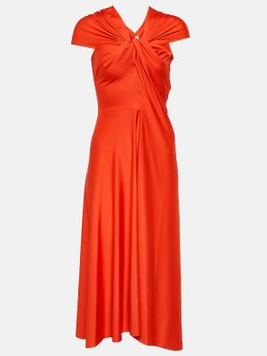 Drapované saténové midi šaty Victoria Beckham červené
