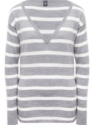 Пуловер в полоску с v-образным вырезом Eleventy серый