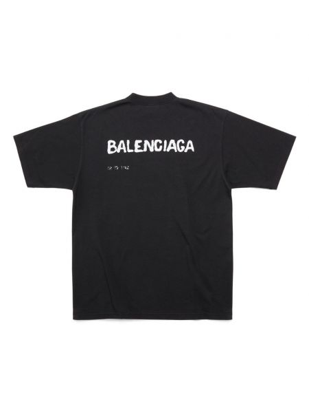 Bavlněné tričko s oděrkami s potiskem Balenciaga černé