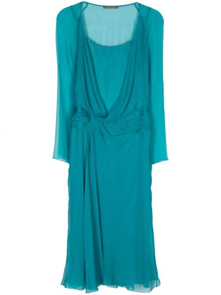 Midi haljina s draperijom od krep Alberta Ferretti plava