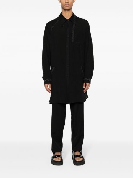 Lininė siuvinėta marškiniai Yohji Yamamoto juoda