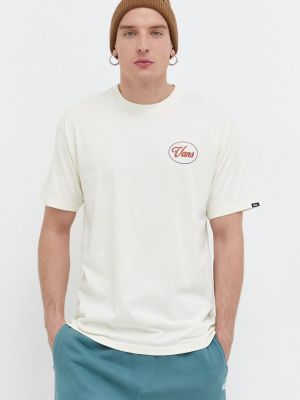 Bavlněné tričko s potiskem Vans béžové