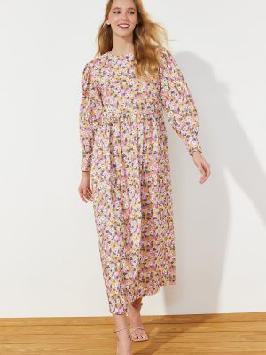 Pletena pamučna haljina s cvjetnim printom Trendyol