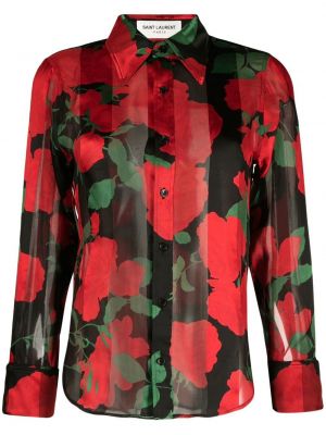 Prozirna bluza s cvjetnim printom s printom Saint Laurent