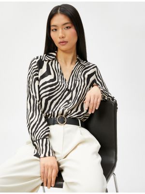 Satenska srajca z zebra vzorcem Koton rjava