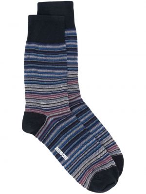 Плетени памучни чорапи на райета Missoni синьо