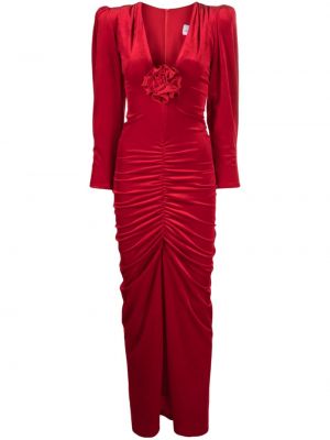 Gėlėtas vakarinė suknelė velvetinis Ana Radu raudona