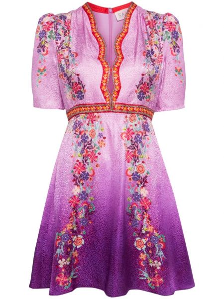 Копринена рокля на цветя с принт Saloni виолетово