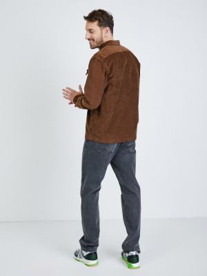 Manšestrová džínová košile na zip Tom Tailor Denim hnědá