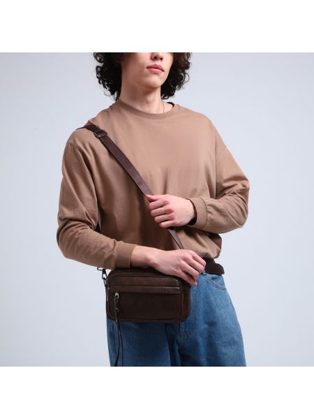 Кожаная сумка через плечо из искусственной кожи No Brand коричневая