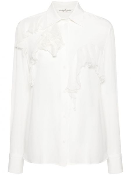 Копринена сатенена риза с волани Ermanno Scervino бяло