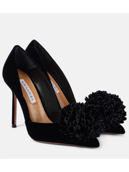 Blommig sammet pumps Aquazzura svart