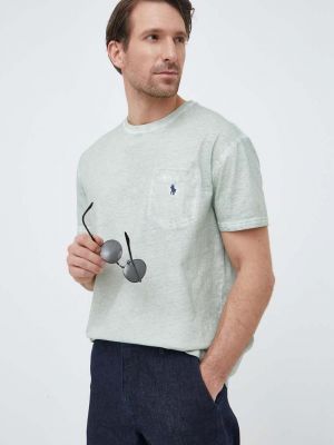 Polo Ralph Lauren póló vászonkeverékből , sima - Zöld