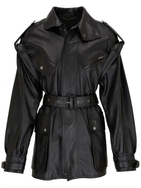 Manteau en cuir Saint Laurent noir