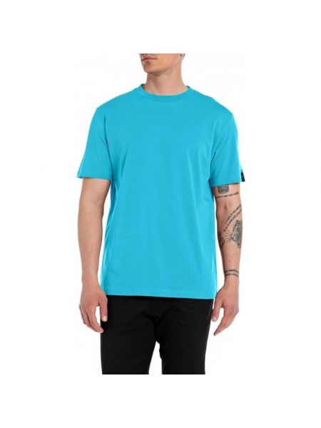 Niebieska koszulka z krótkim rękawem z okrągłym dekoltem Replay