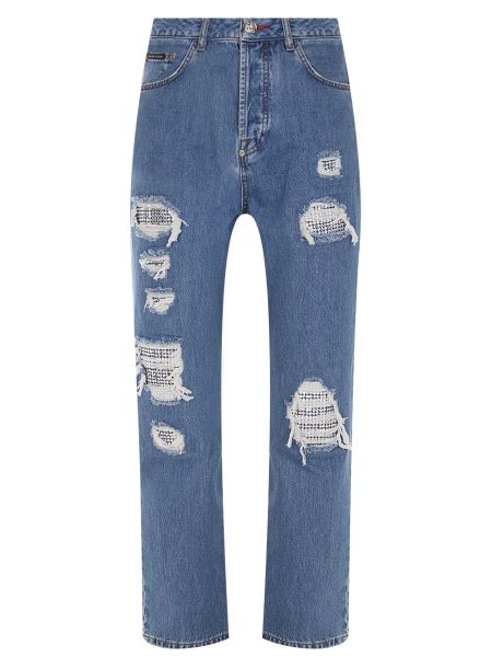 Хлопковые джинсы свободного кроя Philipp Plein синие