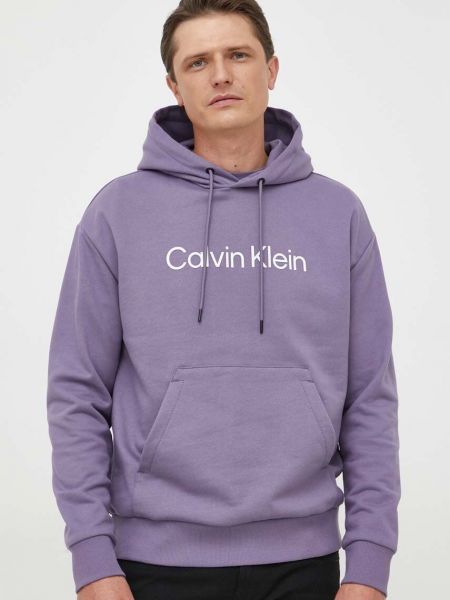 Суичър с качулка с апликация Calvin Klein виолетово