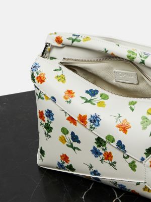 Kožna crossbody torbica s cvjetnim printom Loewe bijela