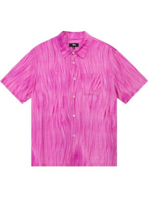 Рубашка с мехом с принтом Stussy розовая