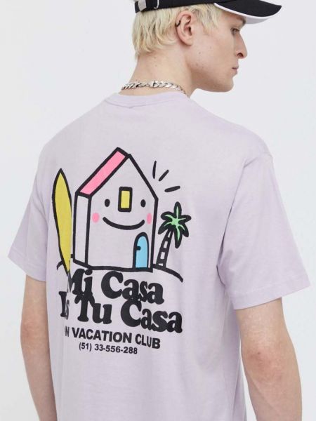 Koszulka bawełniana z nadrukiem On Vacation fioletowa