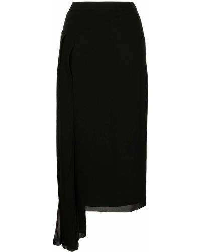Černé asymetrické hedvábné midi sukně Chanel Pre-owned