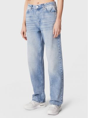 Traperice ravnih nogavica bootcut Calvin Klein Jeans plava