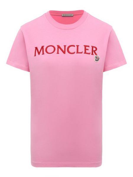 Хлопковая футболка Moncler розовая