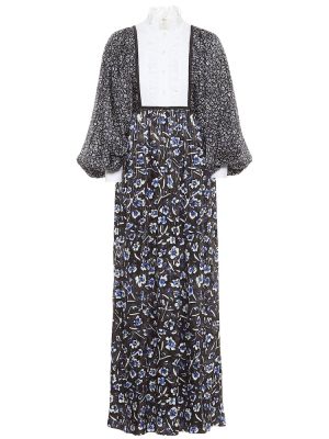 Svilena dolga obleka s cvetličnim vzorcem Tory Burch modra