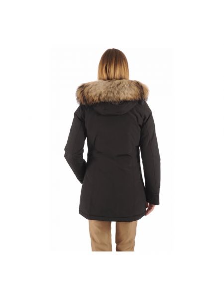 Abrigo de invierno de cuero con capucha acolchado Woolrich negro